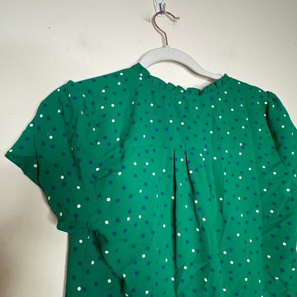 41 Hawthorn Tiffiny Tulip Sleeve Blouse V-Neck Green Polka Dot Top NWT XS Petite - Picture 6 of 8